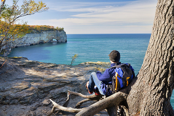 Our son Mitch at Grand Portal Point Pictured Rocks National Lakeshore