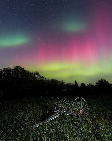 Northern Lights and our old hay rake