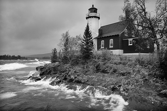 Eagle Harbor Lighthouse Storm (Black & White Collection)