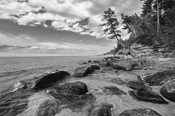 Lake Superior Pictured Rocks Shoreline - Black & White