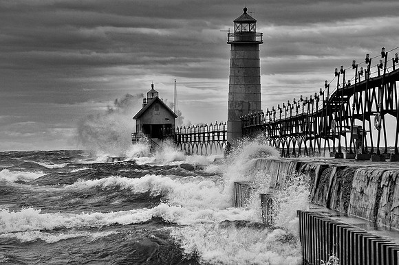 "September Gale" Grand Haven Lighthouse (Black & White)