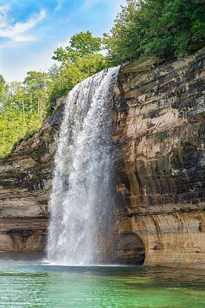 Spray Falls dropping into Lake Superior