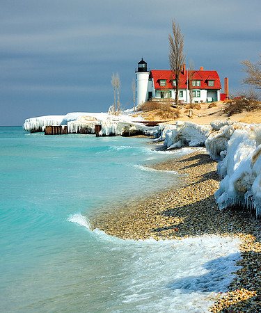 "winter ice at Point Betsie Lighthouse"