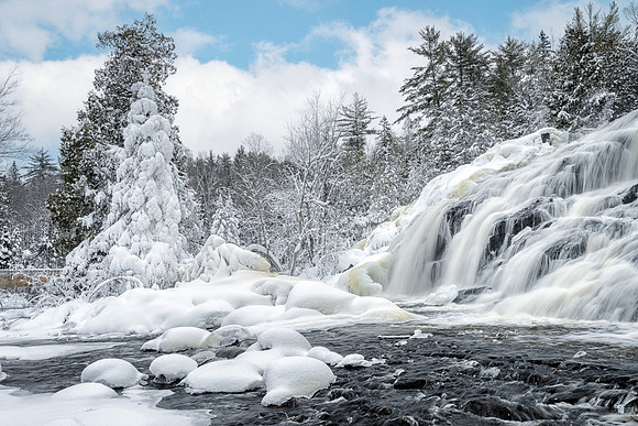 "Frost and snow covered trees at Bond Falls"