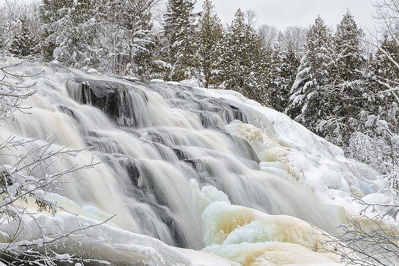 "Winter at Bond Falls waterfalls in Michigan"