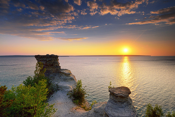 Miners Castle Sunset over Grand Island