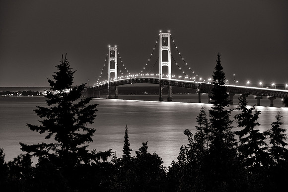 Mackinac Bridge in the Moonlight.. black & white