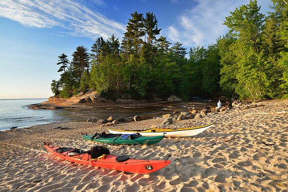 Kayaks on Mosquito Beach Pictured Rocks National lakeshore
