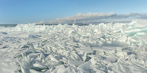 Shards of ice at Mackinac Bridge