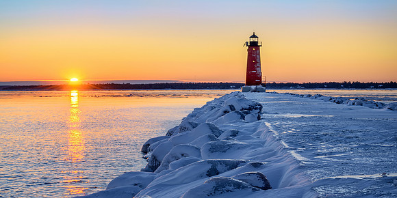 Winter sunset at Manistique Lighthouse