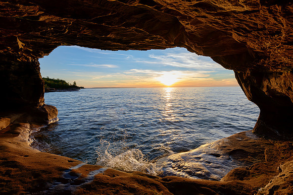Sunset from a Lake Superior cave
