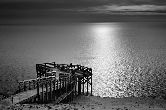 Sleeping Bear Dunes Overlook black and white