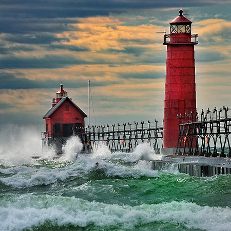 Grand Haven Lighthouse Storm square