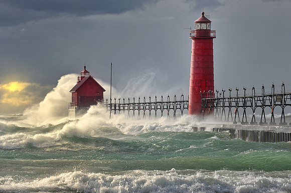 "The Storm" Grand Haven Lighthouse , Grand Haven Michigan