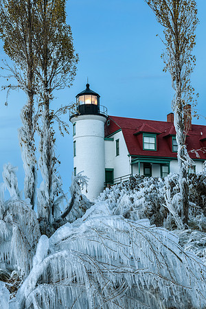 Point Betsie Lighthouse on an icy late fall evening