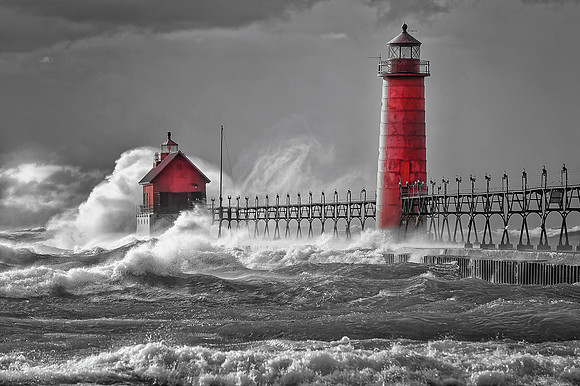 "Stormy Weather" Grand Haven Lighthouse Selective Color