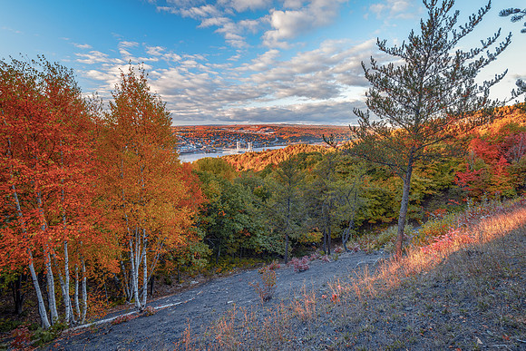 Houghton Hancock Bridge  as seen from the hillside above.