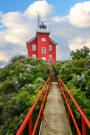 Marquette Harbor Lighthouse and Spring Lilacs