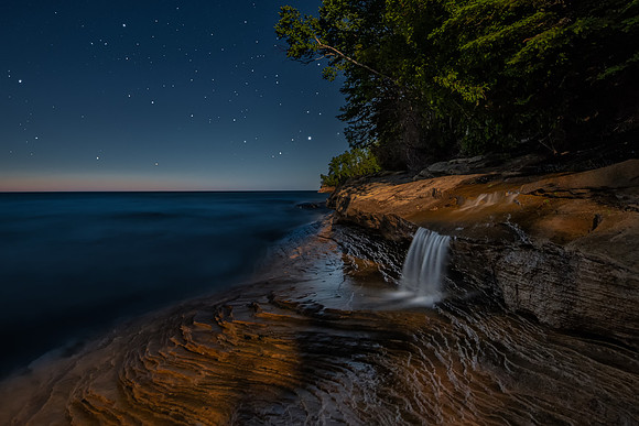 Moonlit Night at Elliot Falls-Pictured Rocks National Lakeshore-native aspect