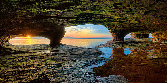 Sea Cave Sunset Sunset Pano