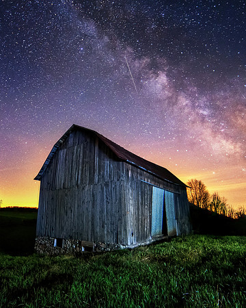 Old barn under the stars in rural Montcalm County Michigan