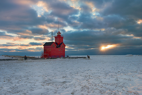 "Lonely Light"  Winter sunset at Holland Harbor Lighthouse