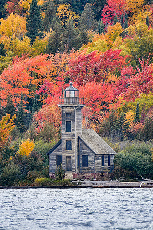 Grand Island East Channel Lighthouse Framed in peak fall colors