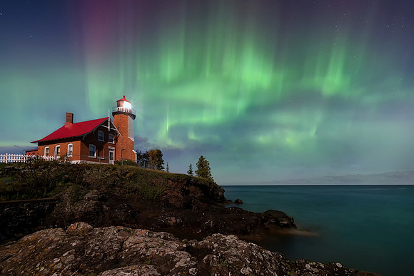 "Aurora in the Moonlight"  Eagle Harbor Lighthouse