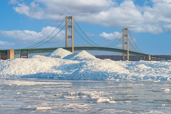 Mackinac Bridge Piles of Ice
