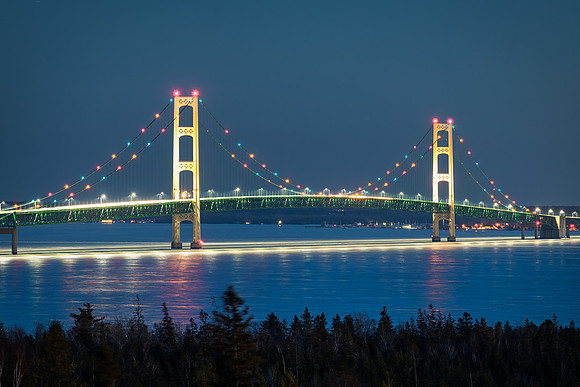 Icy reflections at Mackinac Bridge