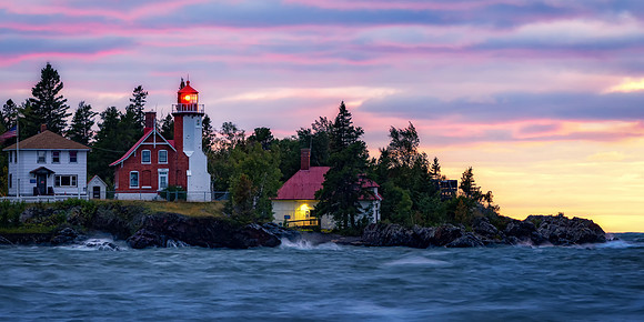 Rosy Ribbon Sunset-Eagle Harbor Lighthouse-wide