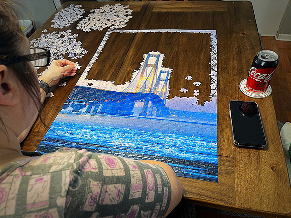 Mackinac Bridge Puzzle-Shelly working