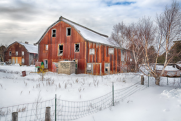 Old Smoke House and barn, Whitefish Point in Upper Michigan