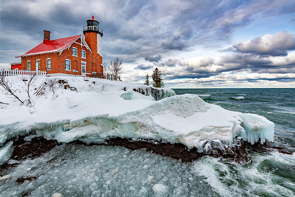 Stormy winter sky at Eagle Harbor Lighthouse