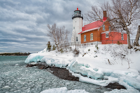Eagle Harbor Lighthouse icy shores