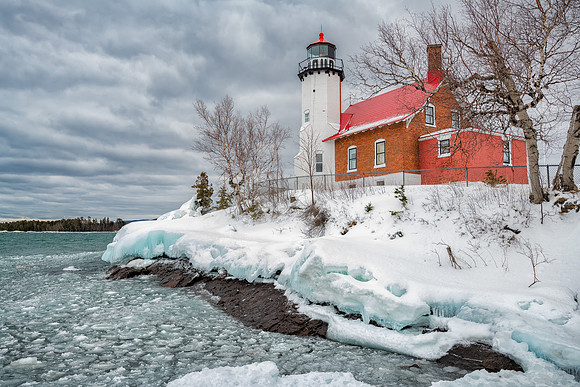 Eagle Harbor Lighthouse icy shores