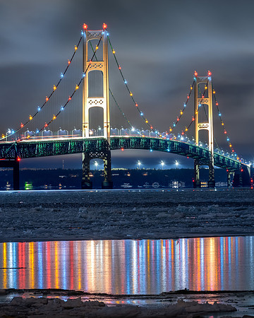 Winter reflections at Mackinac Bridge