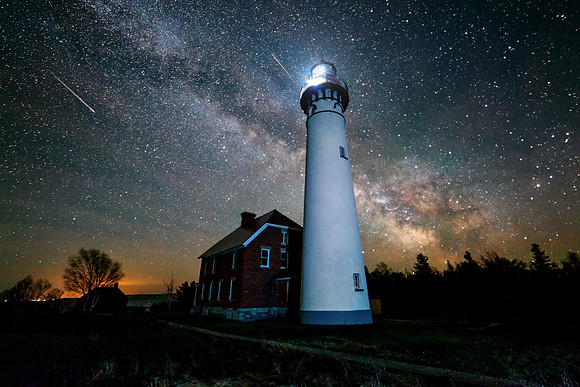 Milky Way over Au Sable Point Lighthouse Pictured Rocks National lakeshore