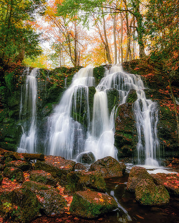 Hungarian Falls gently flowing over the ancient rocks.