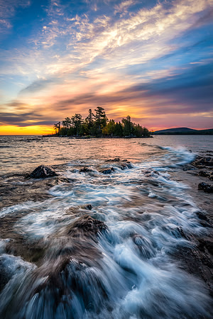 A peaceful sunrise over Porter's Island and Copper Harbor, Michigan.