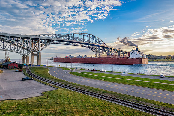 The Paul R. Tregurtha Upbound the St. Clair River at the Blue Water Bridge in Port Huron, MI.