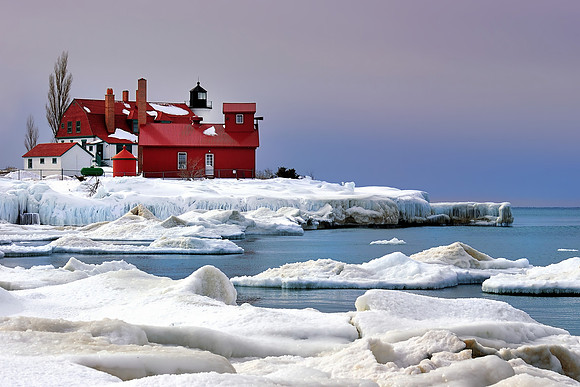 lavender Dawn, Winter at Point Betsie Lighthouse