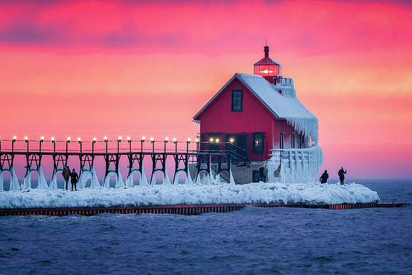 Grand Haven Lighthouse, Fiery  Winter  bluer