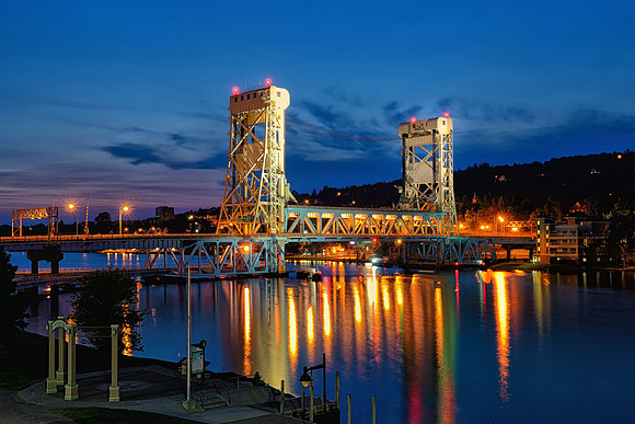 "Blue Hour Reflections" The Portage Lift Bridge  Michigan's Keweenaw Peninsula.