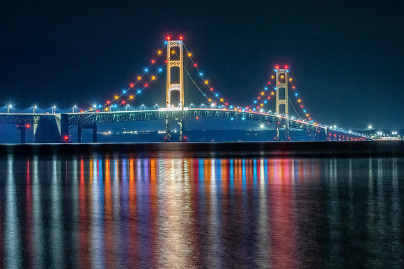 Mackinac Bridge Night Reflections
