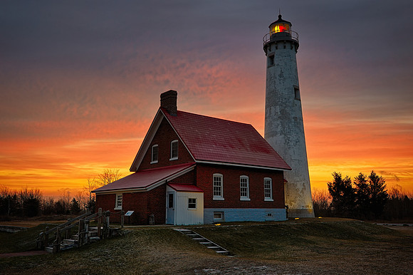 "Fire in the sky" Brilliant sunrise at Tawas Point Lighthouse