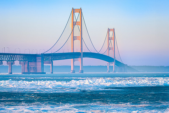 Mackinac Bridge- Misty Winter Evening