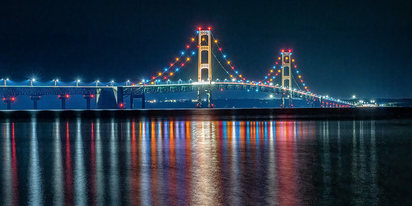 Mackinac Bridge, Night Reflections
