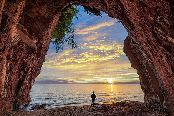Hidden Cave with photographer included in image