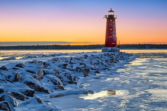 Manistique Lighthouse winter sunset